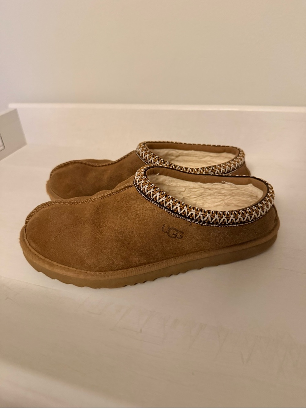 UGG Kids Slip-On Suede Clog in Chestnut with Braided Trim